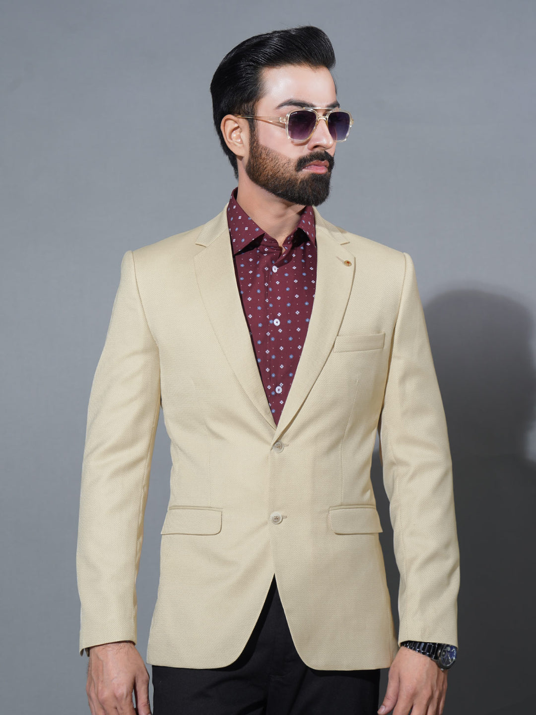 Fawn Self Single-Breasted Tailored Men’s Blazer (BMF-070)