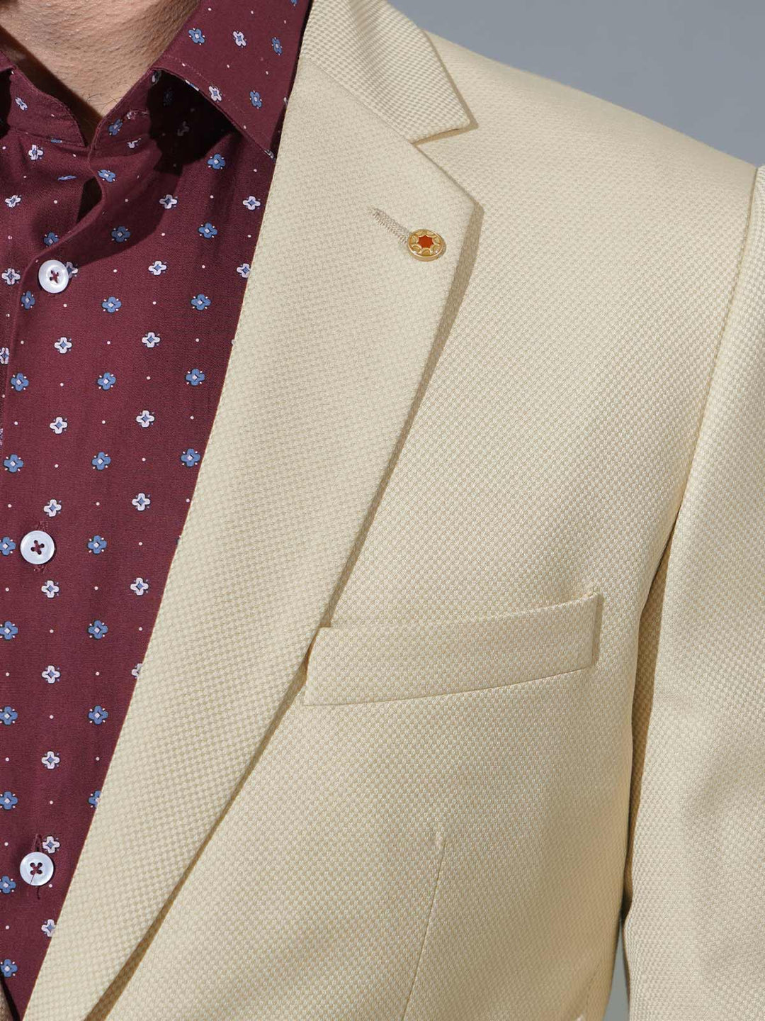 Fawn Self Single-Breasted Tailored Men’s Blazer (BMF-070)