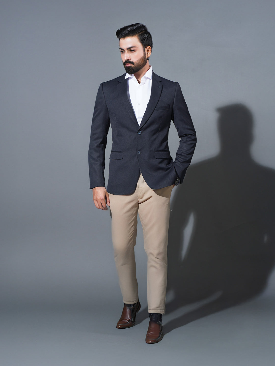 Navy Blue Self Single-Breasted Tailored Men’s Blazer (BMF-071)