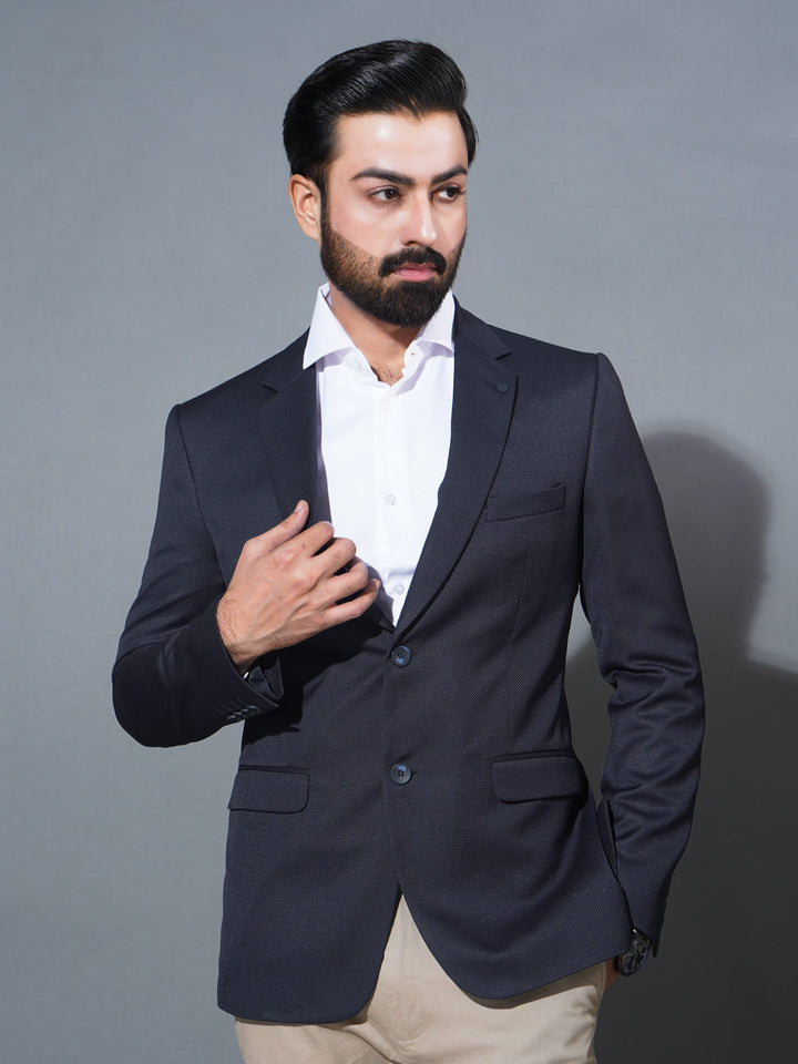 Navy Blue Self Single-Breasted Tailored Men’s Blazer (BMF-071)