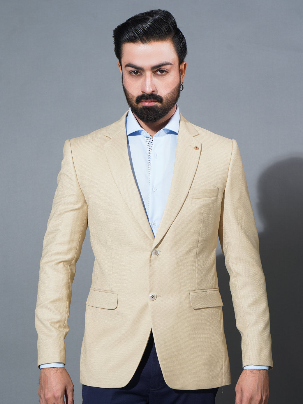 Beige Self Single-Breasted Tailored Men’s Blazer (BMF-072)