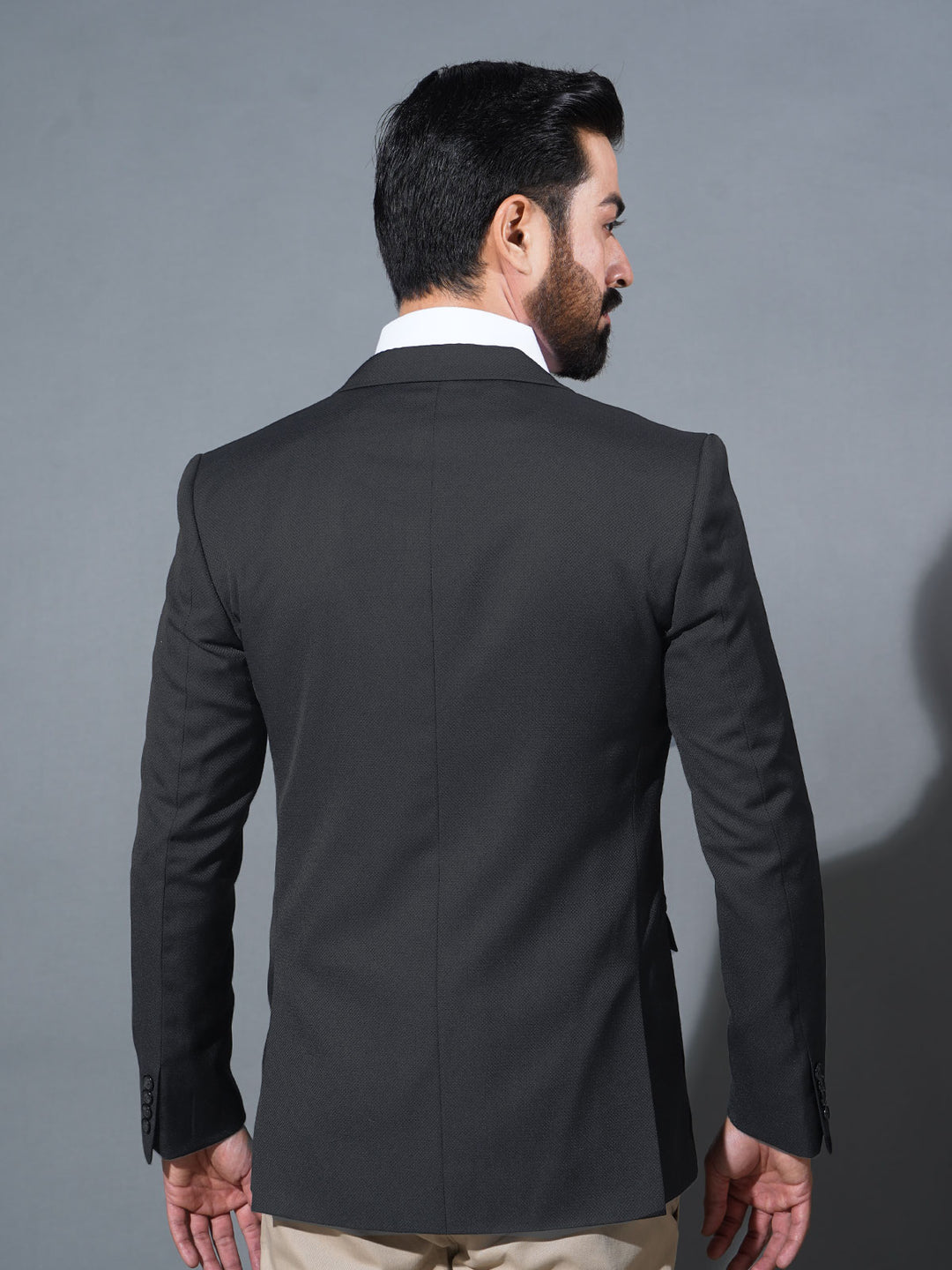 Black Self Single-Breasted Tailored Men’s Blazer (BMF-073)