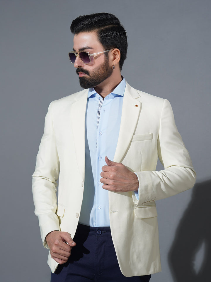 Off White Self Single-Breasted Tailored Men’s Blazer (BMF-074)