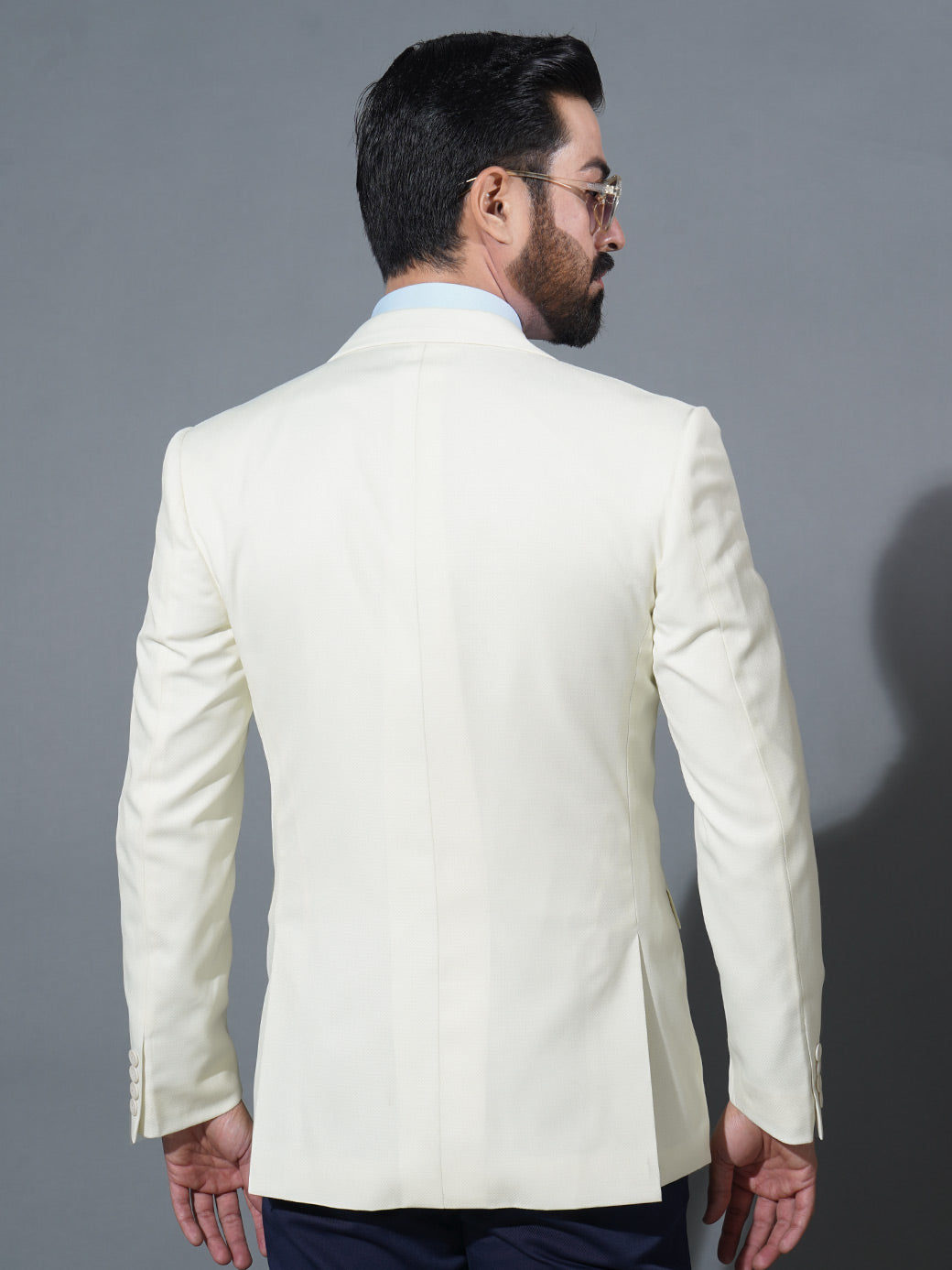 Off White Self Single-Breasted Tailored Men’s Blazer (BMF-074)