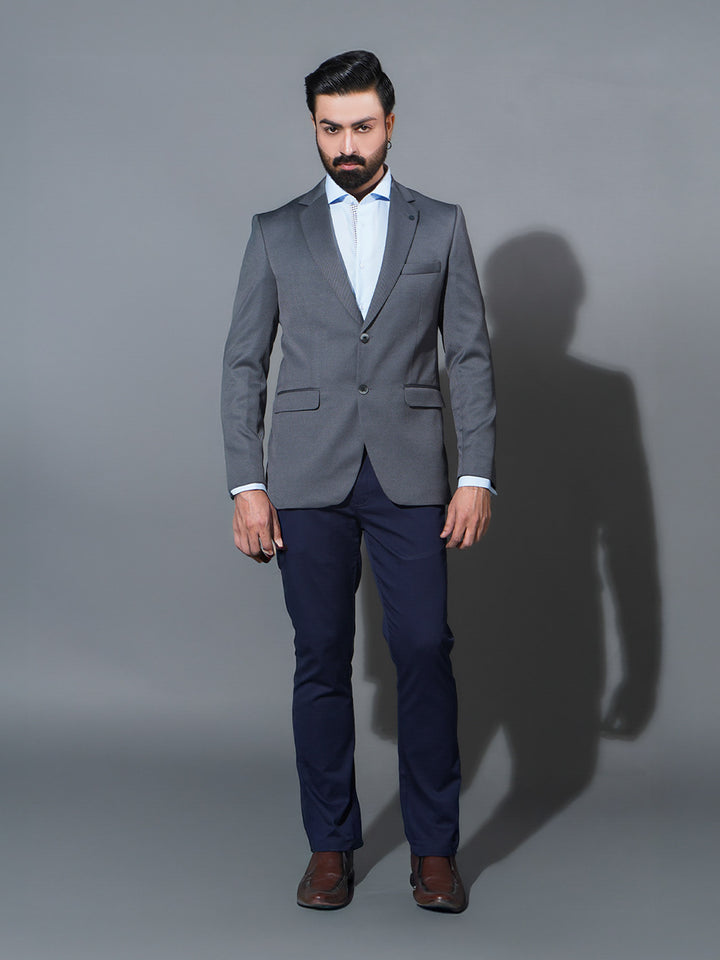 Grey Self Single-Breasted Tailored Men’s Blazer (BMF-075)