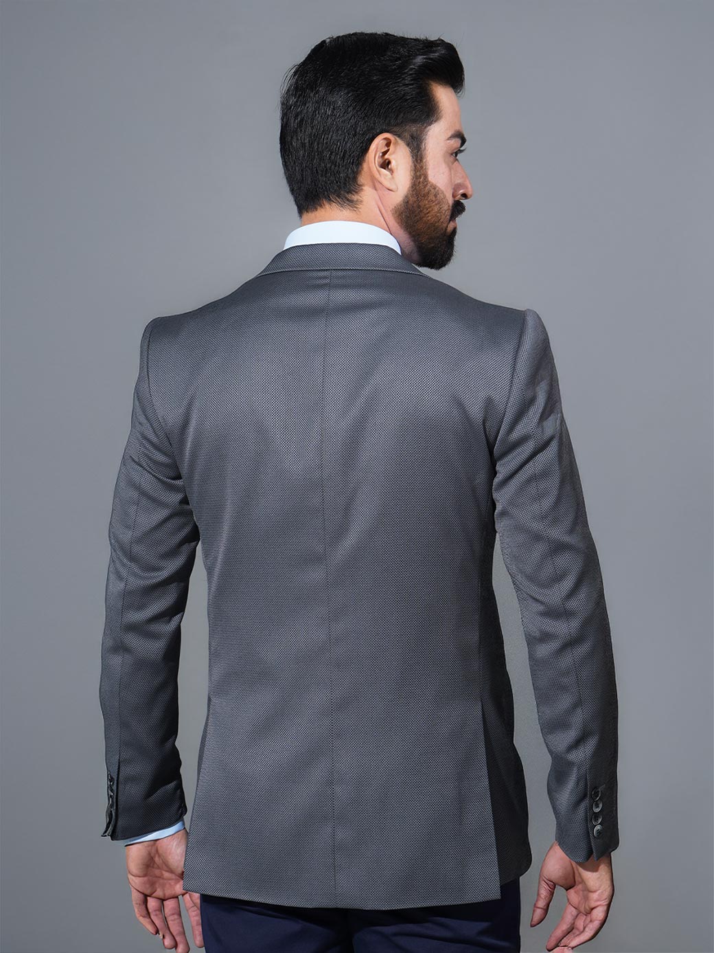 Grey Self Single-Breasted Tailored Men’s Blazer (BMF-075)