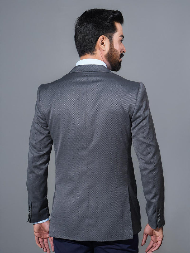 Grey Self Single-Breasted Tailored Men’s Blazer (BMF-075)