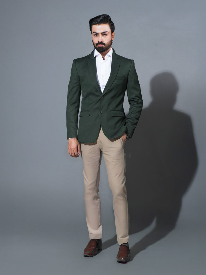 Dark Green Self Single-Breasted Tailored Men’s Blazer (BMF-077)