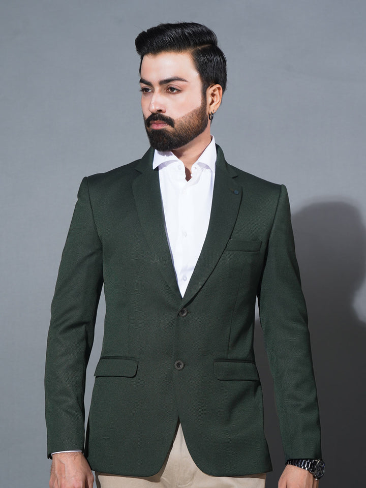 Dark Green Self Single-Breasted Tailored Men’s Blazer (BMF-077)