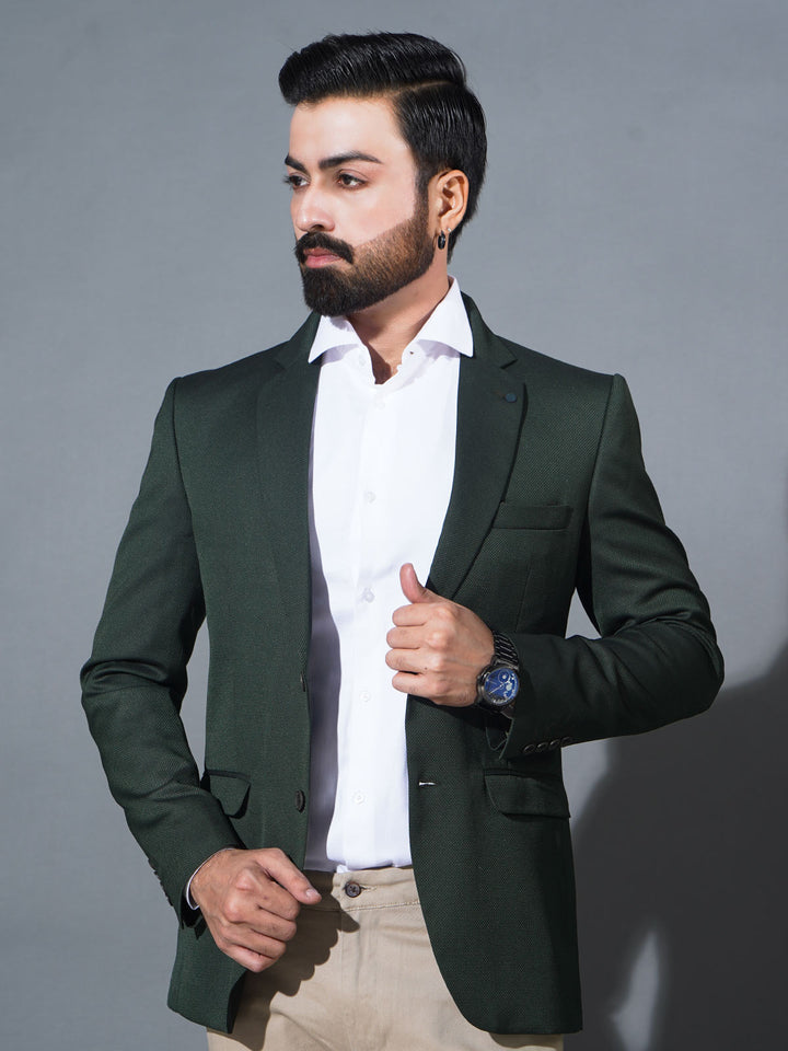 Dark Green Self Single-Breasted Tailored Men’s Blazer (BMF-077)