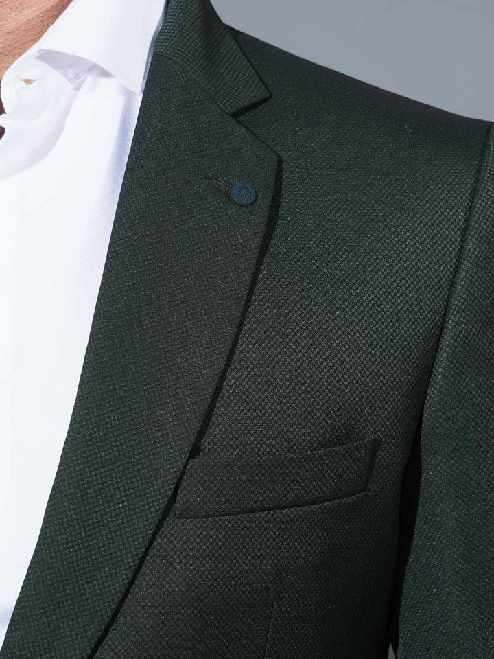 Dark Green Self Single-Breasted Tailored Men’s Blazer (BMF-077)