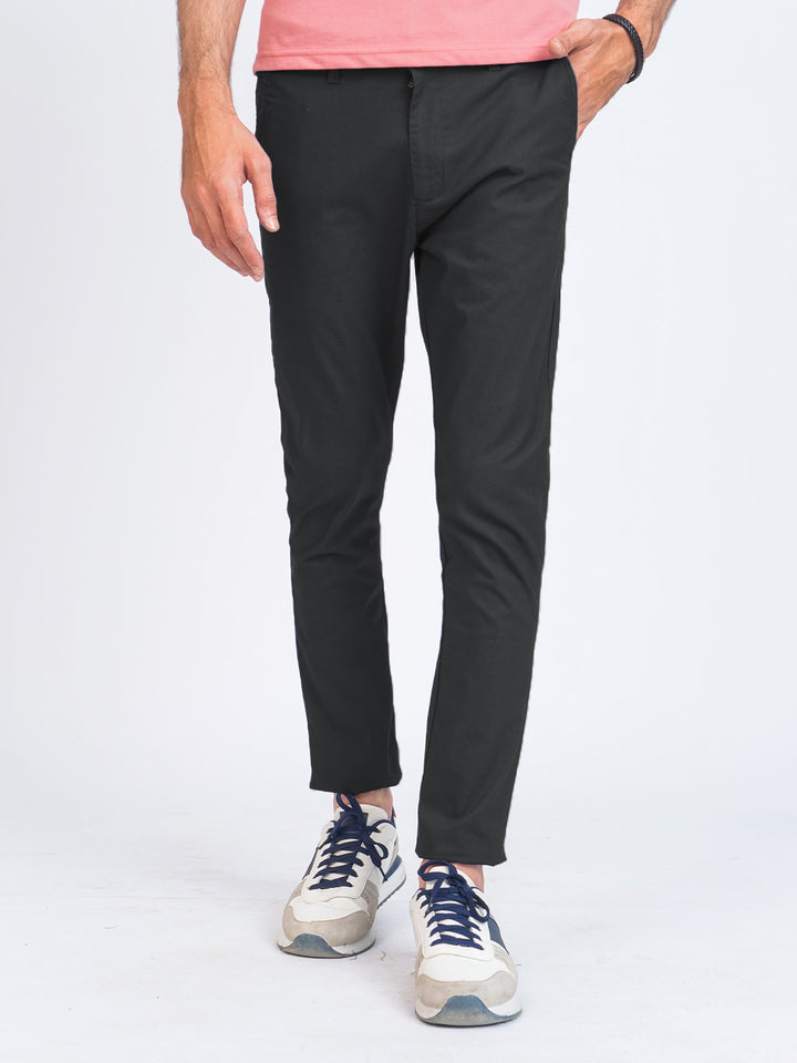 Black Self Printed Cotton Chino Pant-42