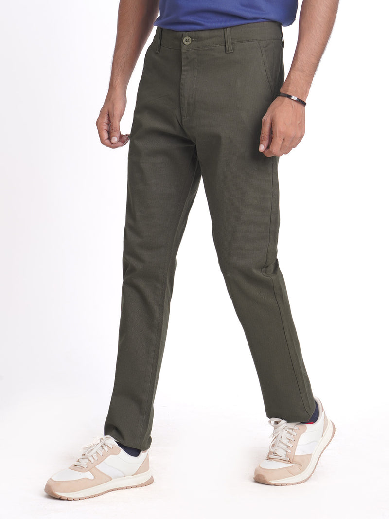 Dark Olive Self Cotton Chino Pant-38