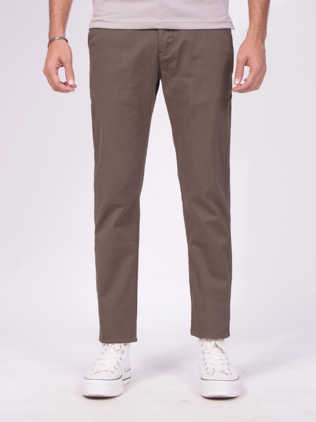 Brown Self Print Cotton Chino Pant-40