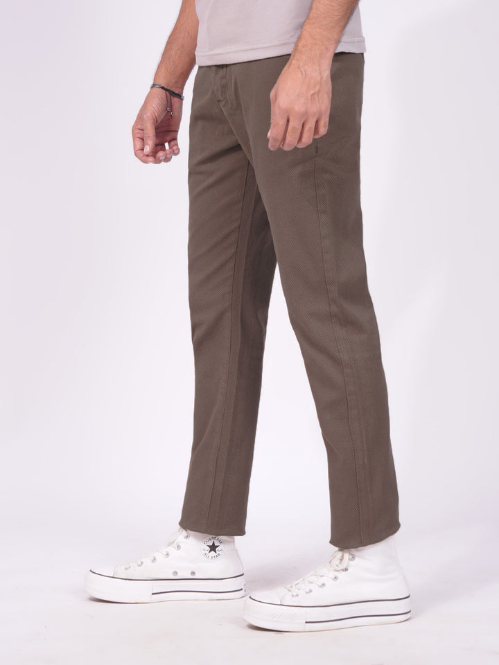 Brown Self Print Cotton Chino Pant-40