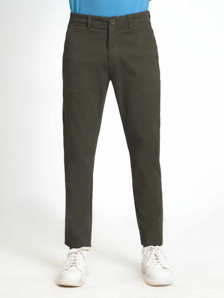 Dark Olive Green Plain Cotton Chino Pant-31