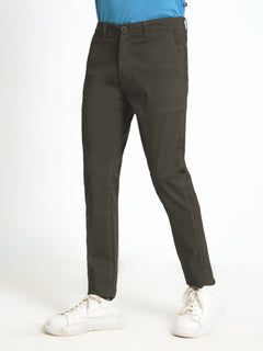 Dark Olive Green Plain Cotton Chino Pant-31