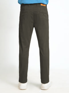 Dark Olive Green Plain Cotton Chino Pant-31