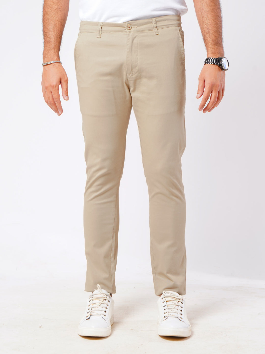 Cream Plain Cotton Chino Pant-49