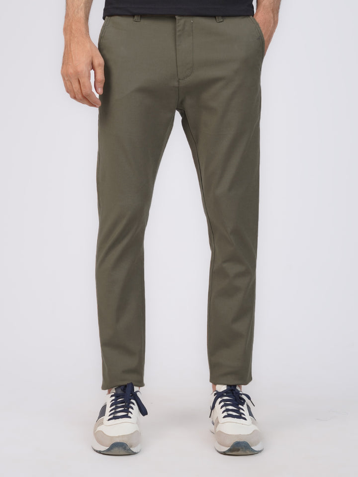 Olive Plain Cotton Chino Pant-42