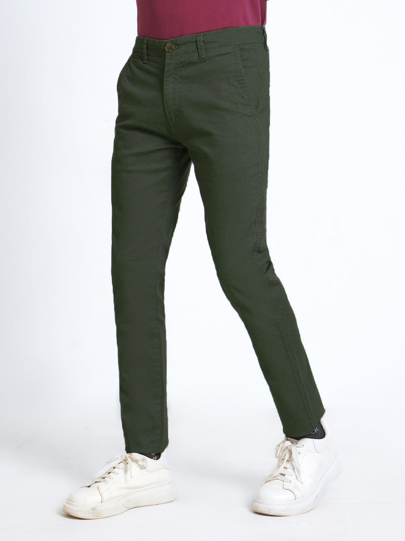 Dark Green Plain Cotton Chino Pant-38