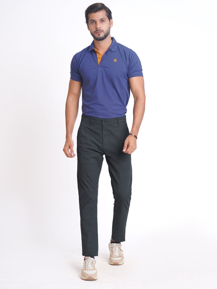 Dark Blue Printed Cotton Chino Pant-38