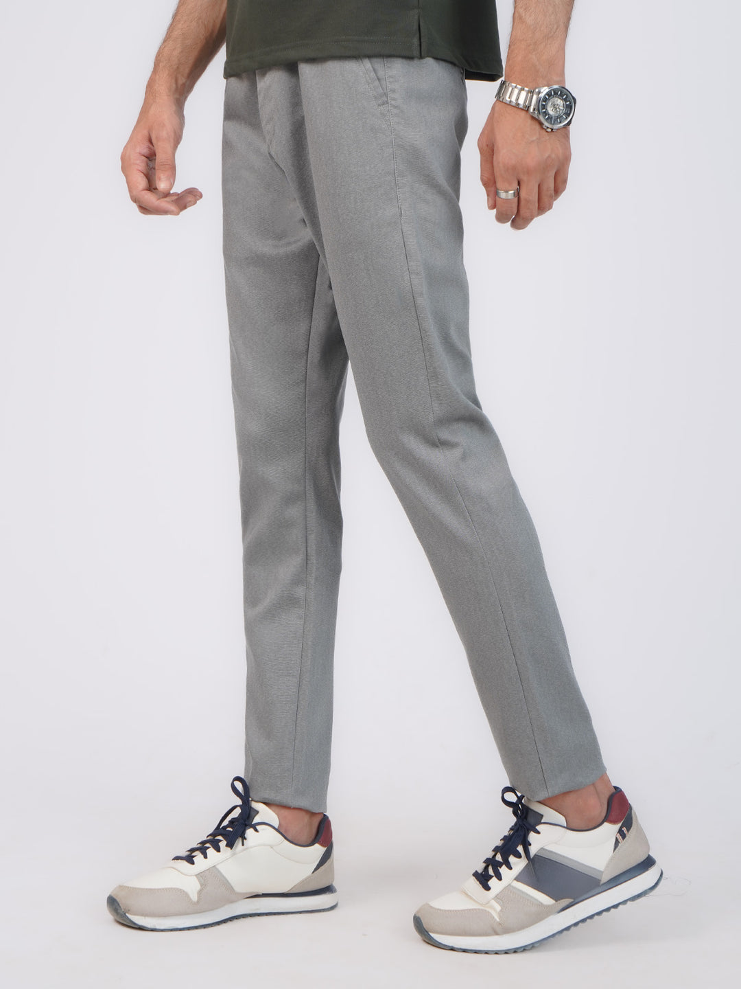 Light Grey Self Cotton Chino Pant-42