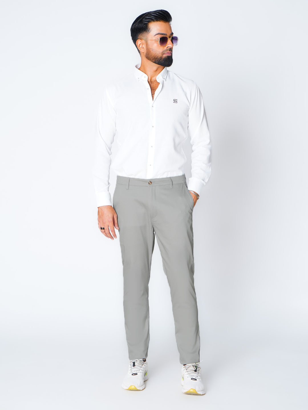 Light Grey Self Premium Cotton Chino Pant-50