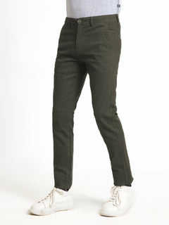 Dark Olive Green Self Cotton Chino Pant-31