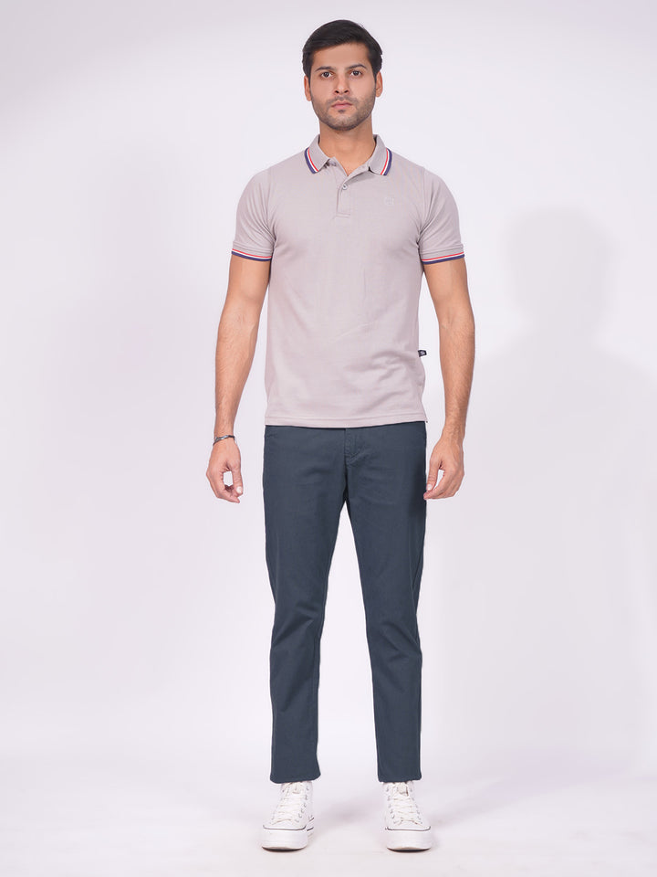 Navy Blue Self Print Cotton Chino Pant-40