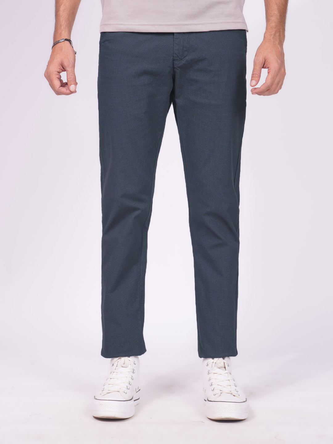 Navy Blue Self Print Cotton Chino Pant-40