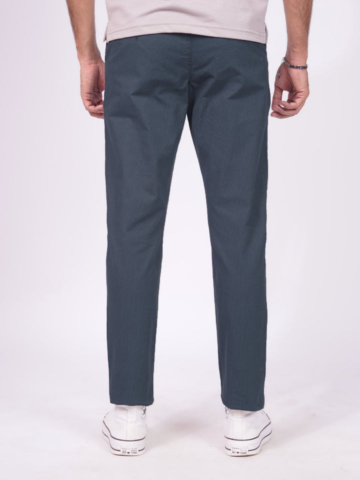 Navy Blue Self Print Cotton Chino Pant-40