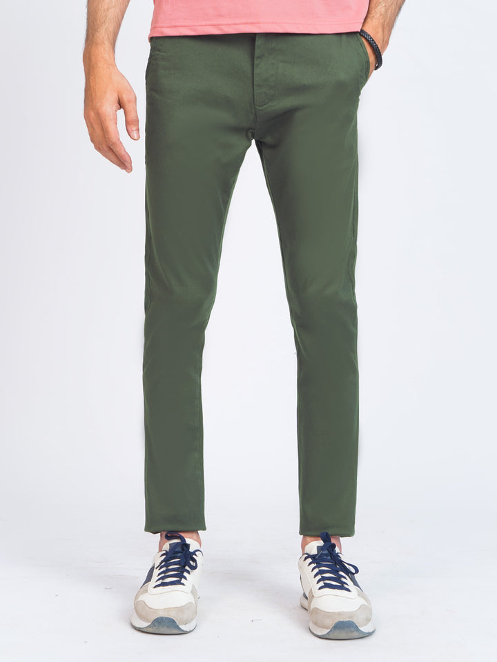 Olive Green Self Cotton Chino Pant-41