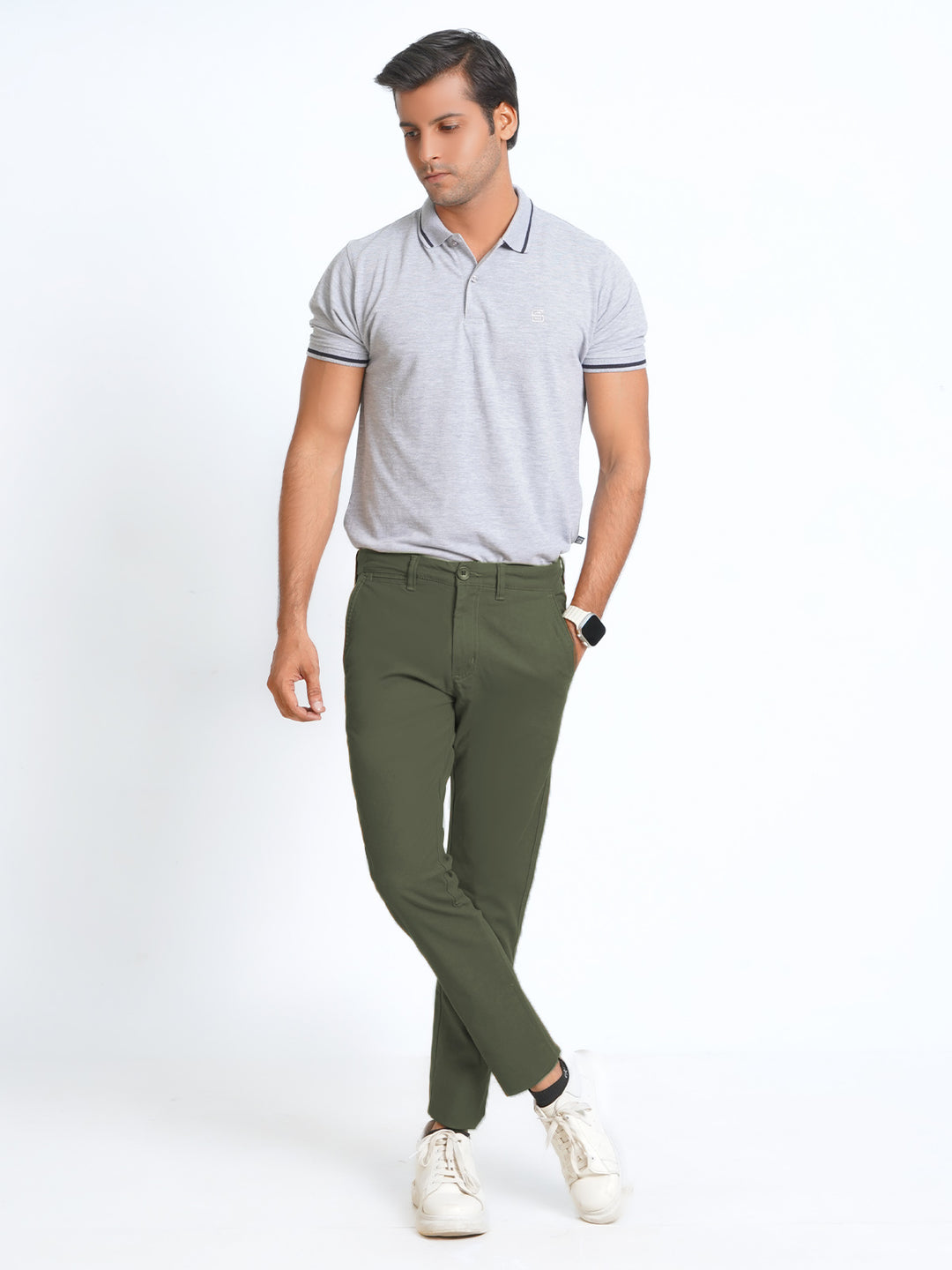 Olive Green Plain Cotton Chino Pant-38