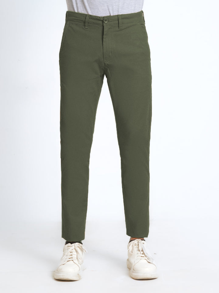 Olive Green Plain Cotton Chino Pant-38