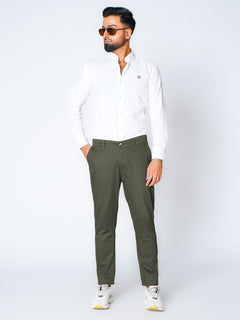 Olive Green Self Premium Cotton Chino Pant-50