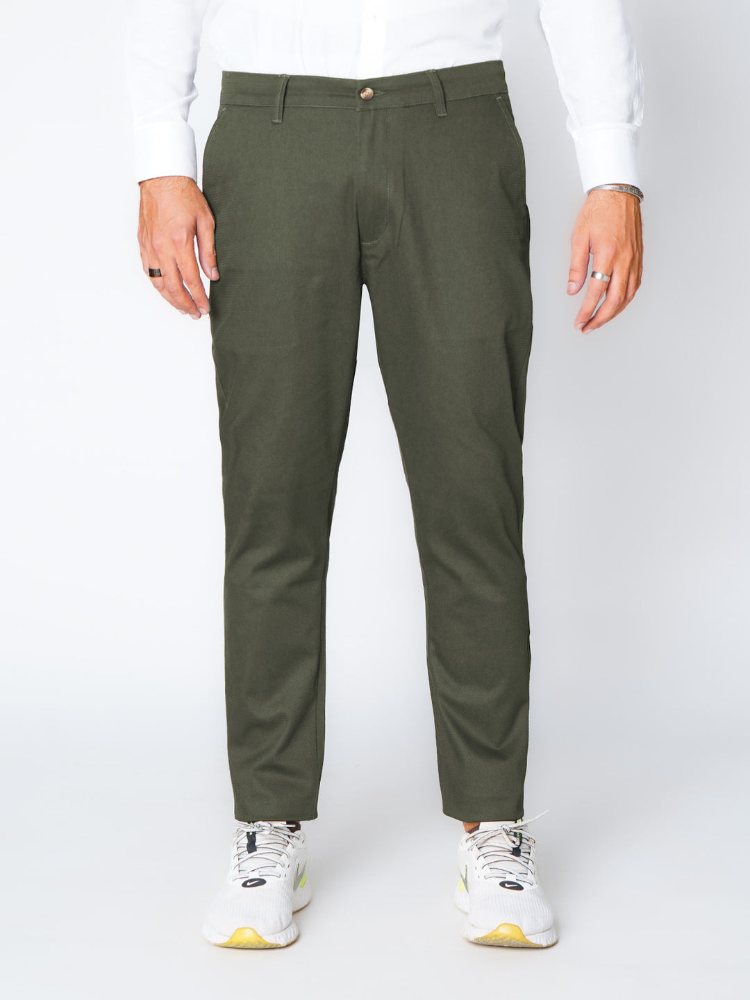 Olive Green Self Premium Cotton Chino Pant-50