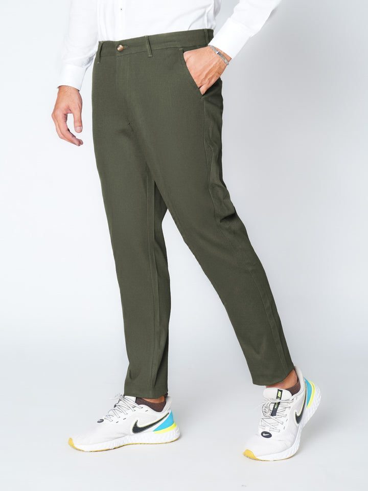 Olive Green Self Premium Cotton Chino Pant-50