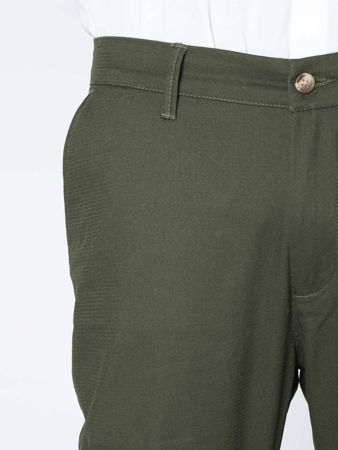 Olive Green Self Premium Cotton Chino Pant-50