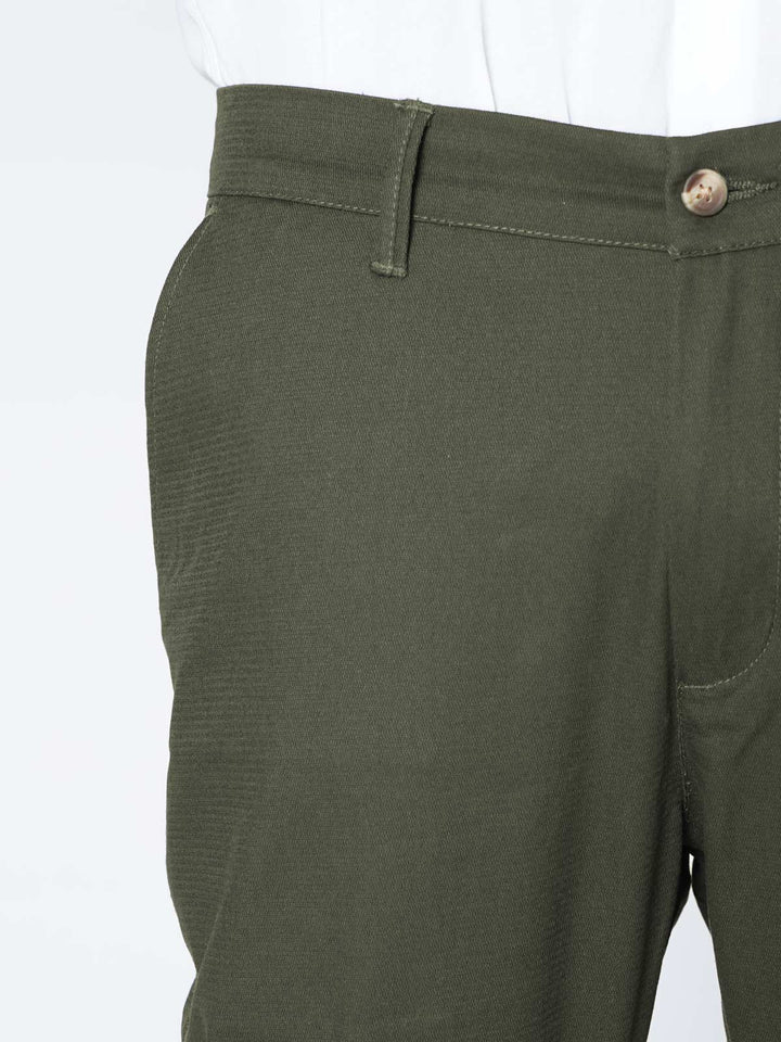 Olive Green Self Premium Cotton Chino Pant-50