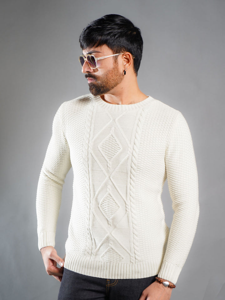 White Cable Knit Sweater (CKS-006)