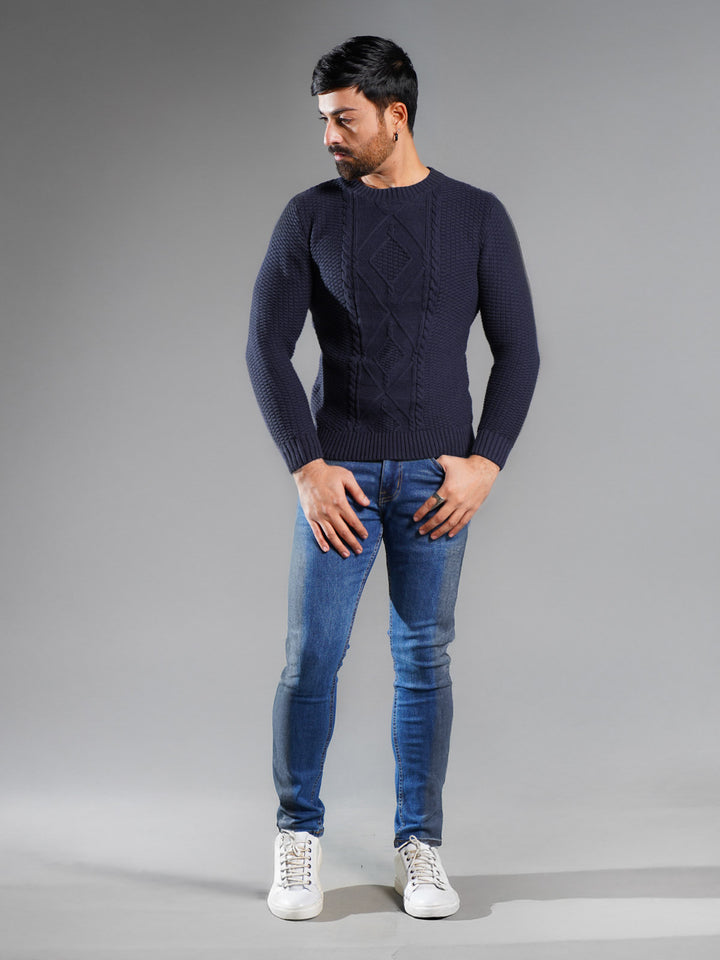 Navy Blue Cable Knit Sweater (CKS-007)