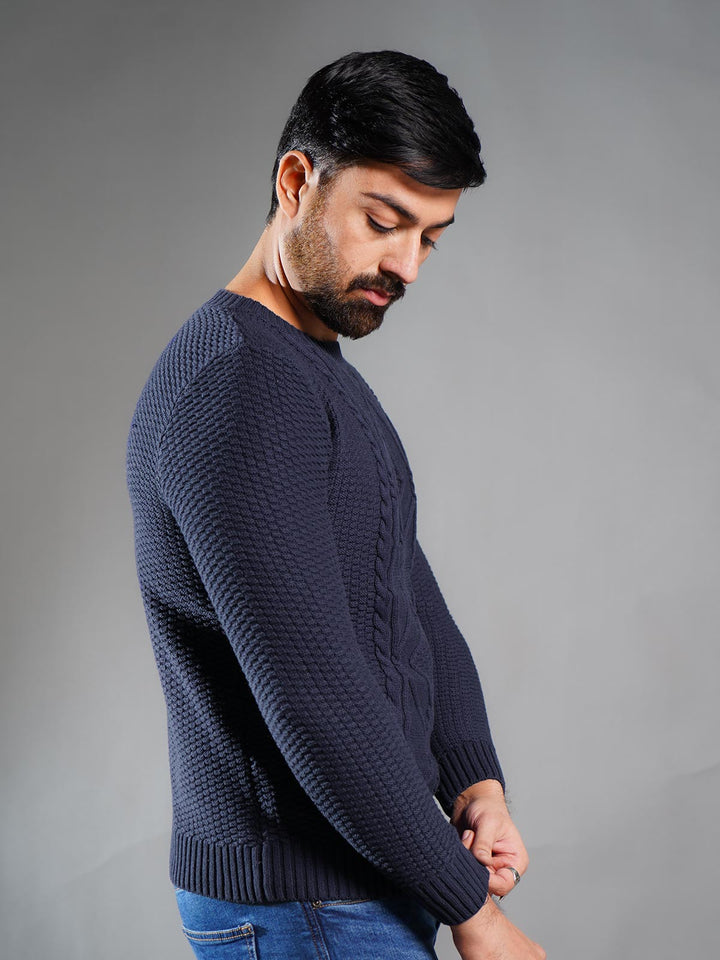 Navy Blue Cable Knit Sweater (CKS-007)