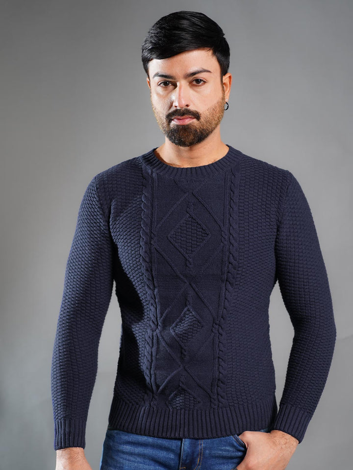 Navy Blue Cable Knit Sweater (CKS-007)