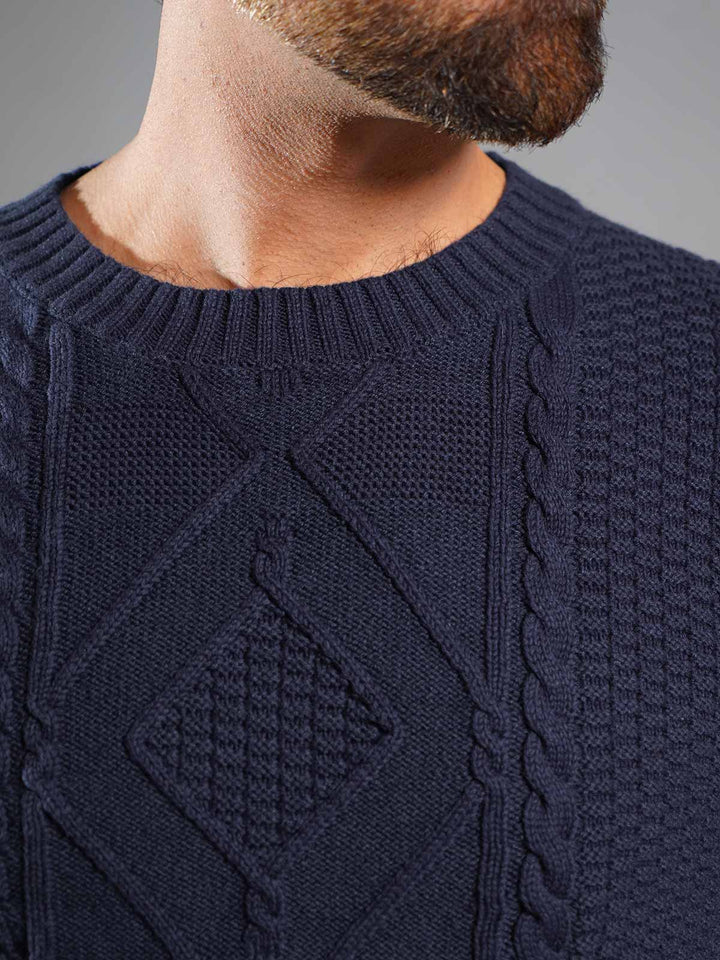 Navy Blue Cable Knit Sweater (CKS-007)