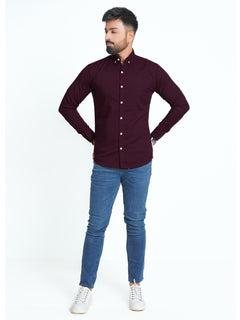 Maroon Plain Button Down Casual Shirt (CSB-130)