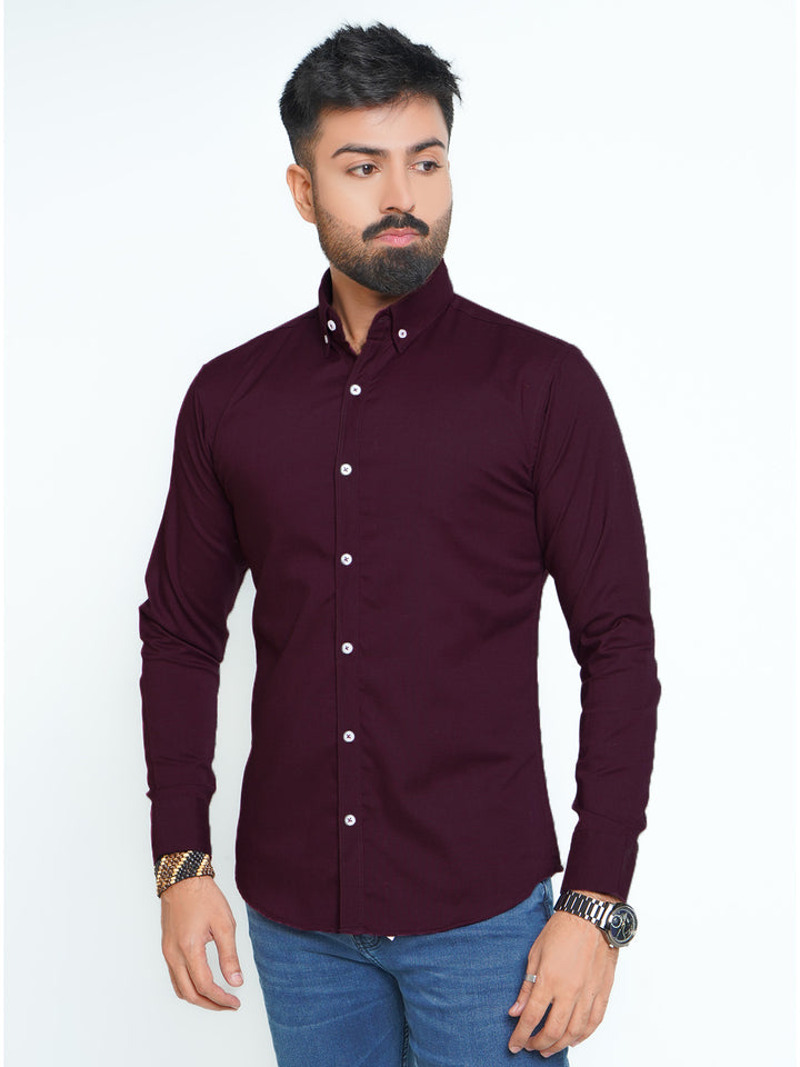 Maroon Plain Button Down Casual Shirt (CSB-130)