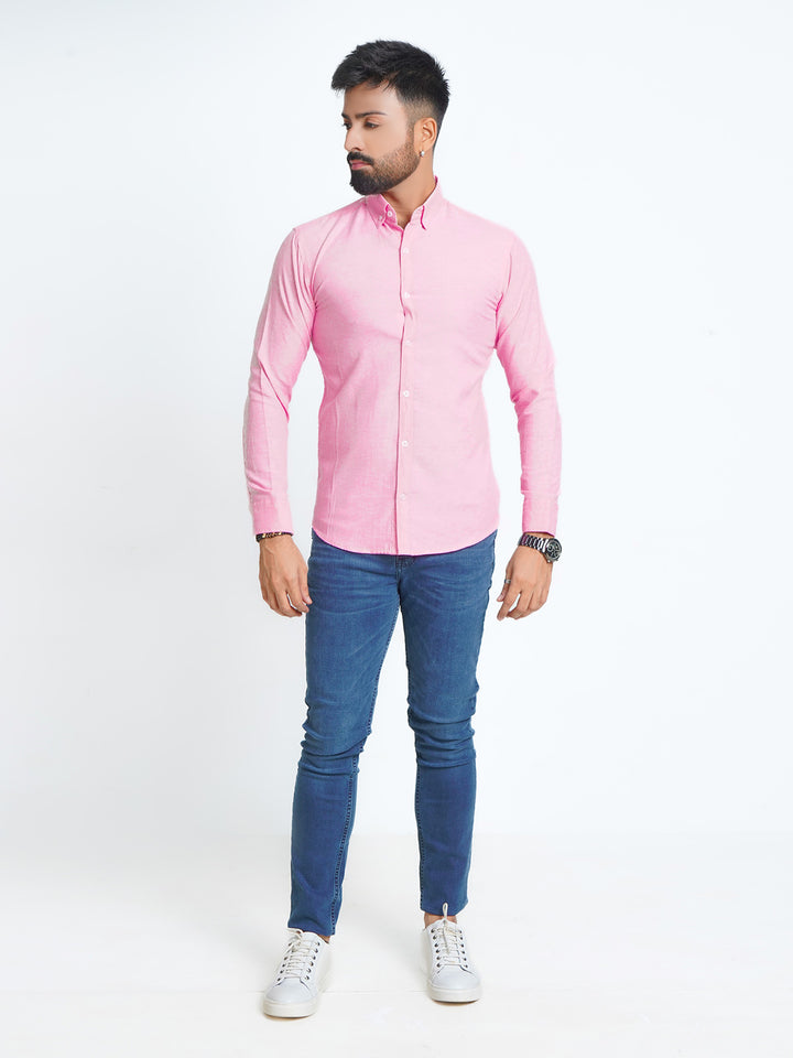 Pink Self Button Down Casual Shirt (CSB-131)