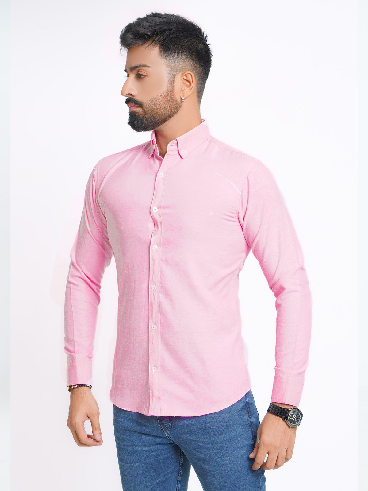 Pink Self Button Down Casual Shirt (CSB-131)