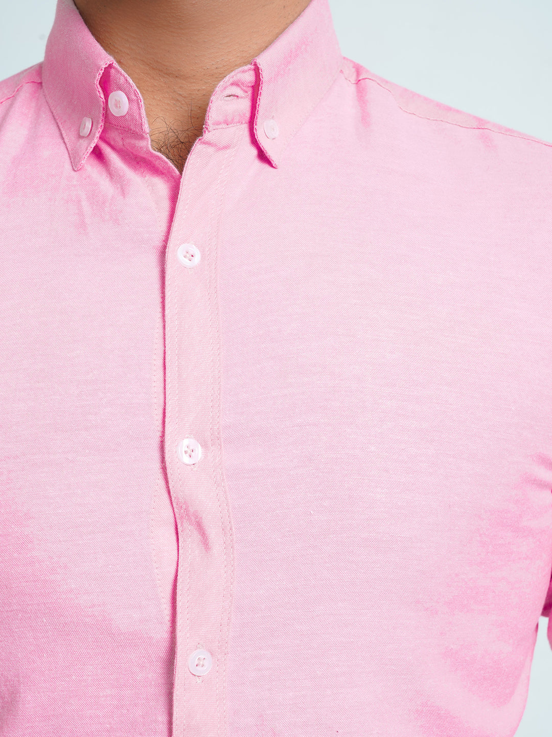 Pink Self Button Down Casual Shirt (CSB-131)